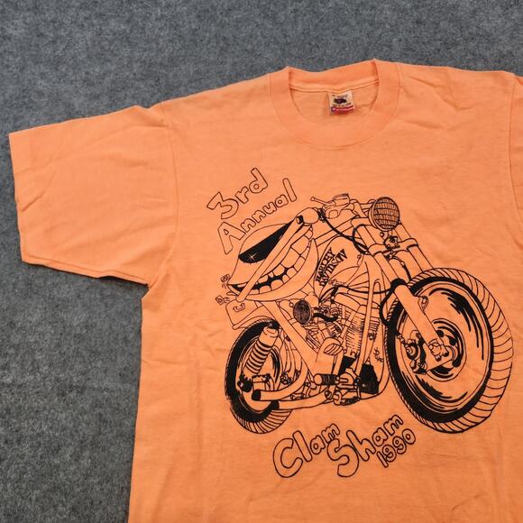 VTG 90s Harley Davidson Shirt Mens Medium Orange Clam Sham Motorcycle Event 1990 - Picture 2 of 16